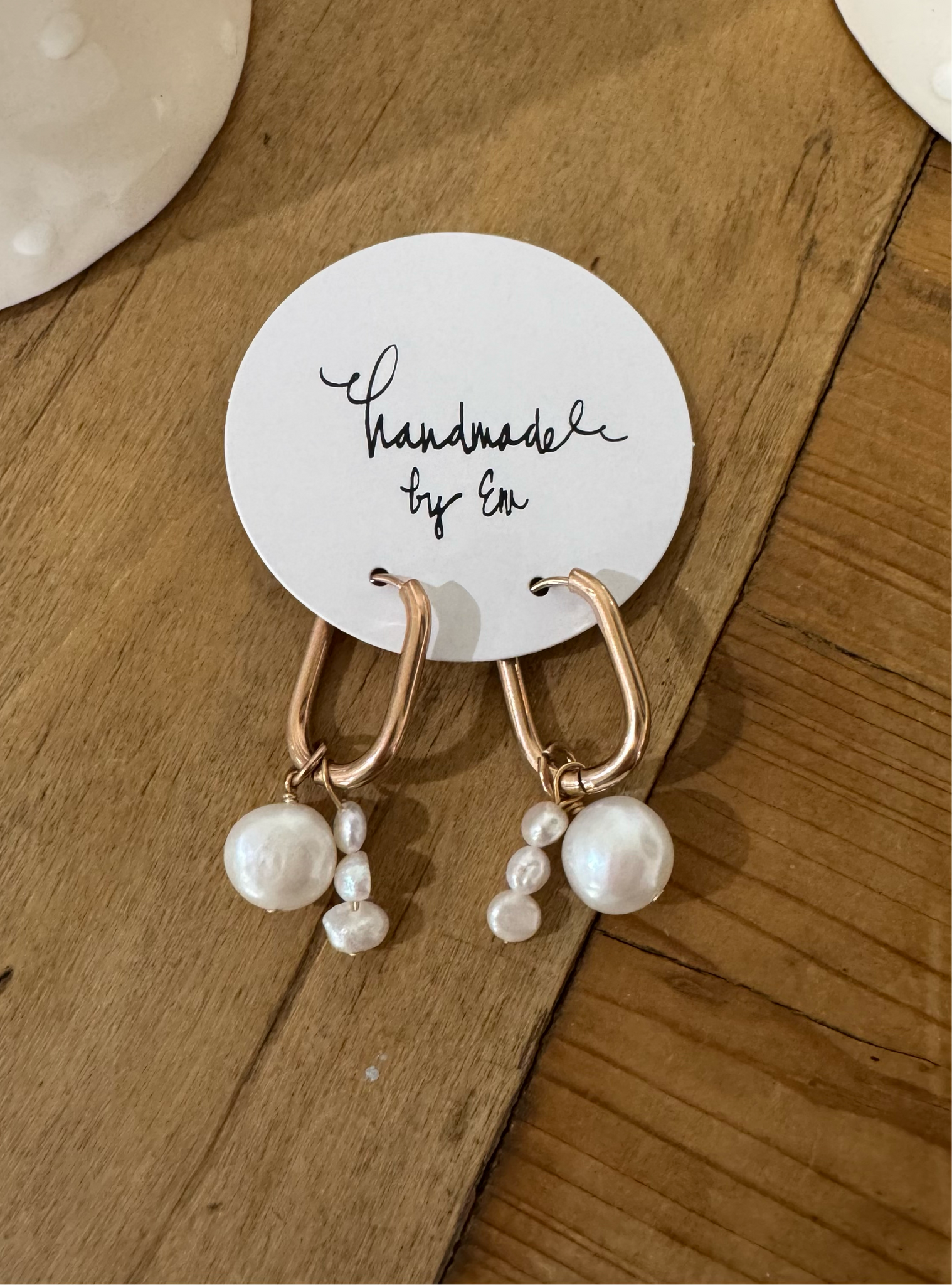 Rose Gold plated Pearl Charm Hoops