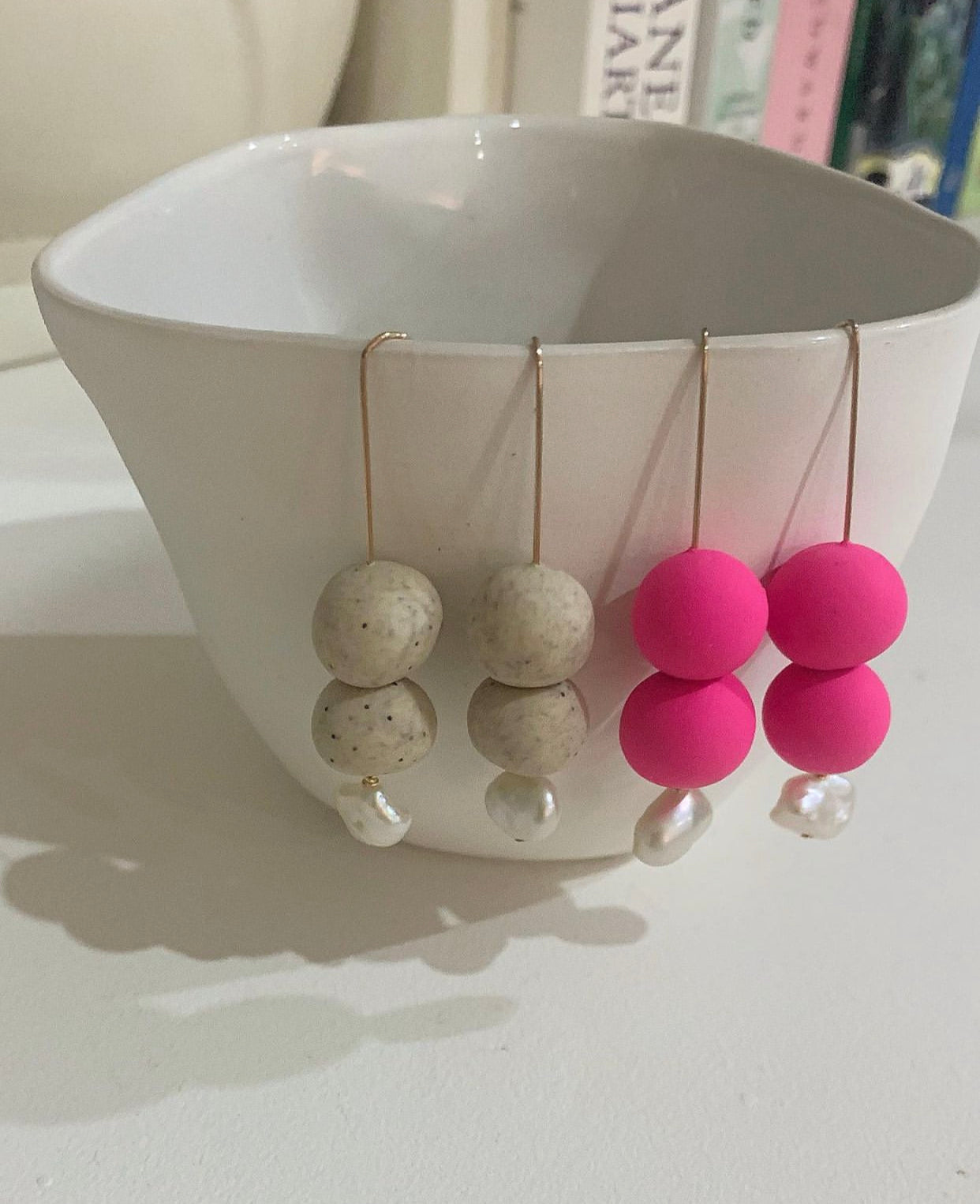 Clay balls on wire with pearl drop