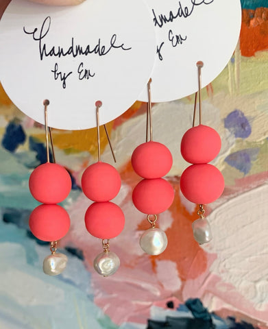 Coral Balls on wire with Pearl drop